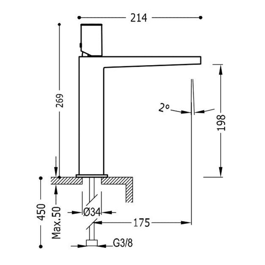 Wastafelmengkraan Tres Project 1-Knop Uitloop Recht 20 cm Rond Mat Zwart