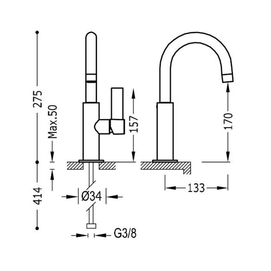 Wastafelmengkraan Tres Project 1-Hendel Uitloop Gebogen 17 cm Rond Mat Zwart