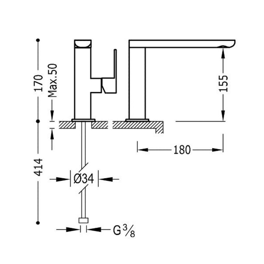 Wastafelmengkraan Tres Loft 1-Hendel Uitloop Recht 16 cm Rond Zwart