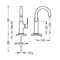 Wastafelmengkraan Tres Cuadro 1-Hendel Uitloop Gebogen 17 cm Vierkant Mat Zwart