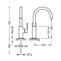 Wastafelmengkraan Tres Cuadro 1-Hendel Uitloop Gebogen 20 cm Vierkant Mat Zwart