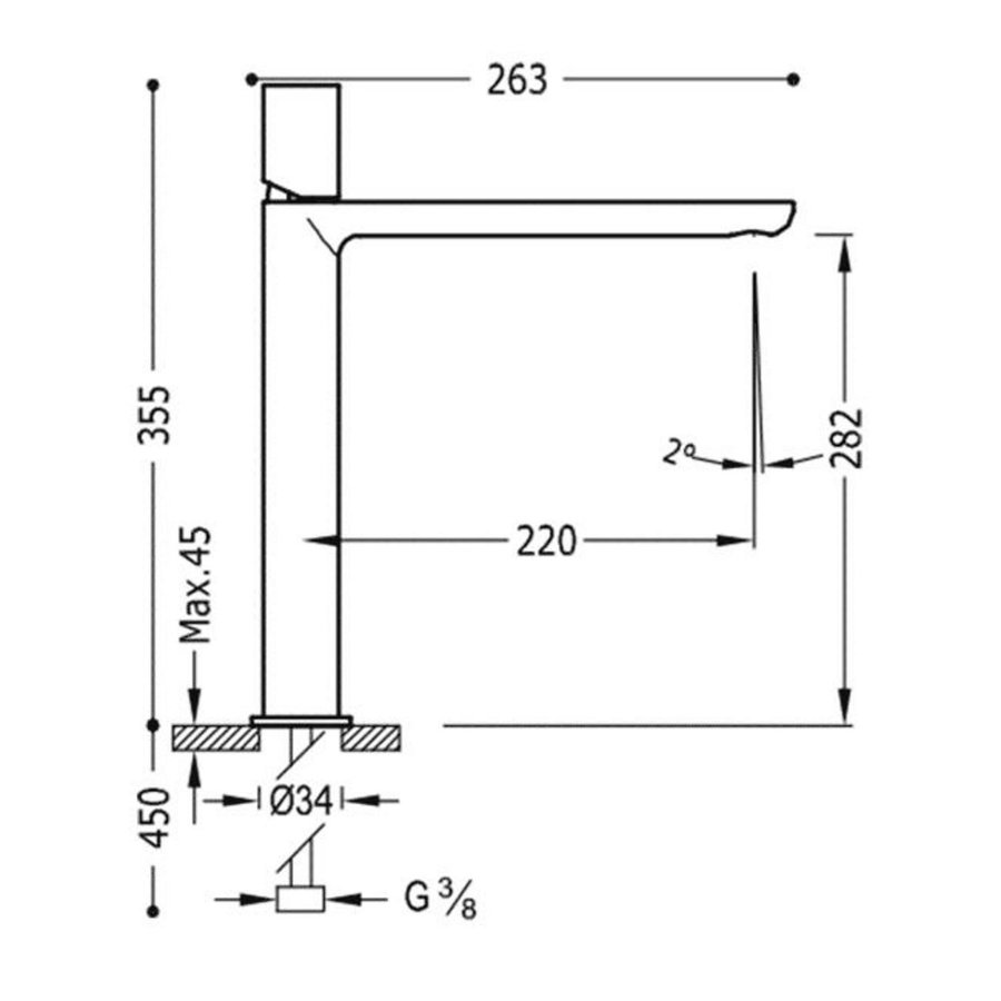 Wastafelmengkraan Tres Loft 1-Knop Uitloop Recht 28 cm Rond Mat Zwart