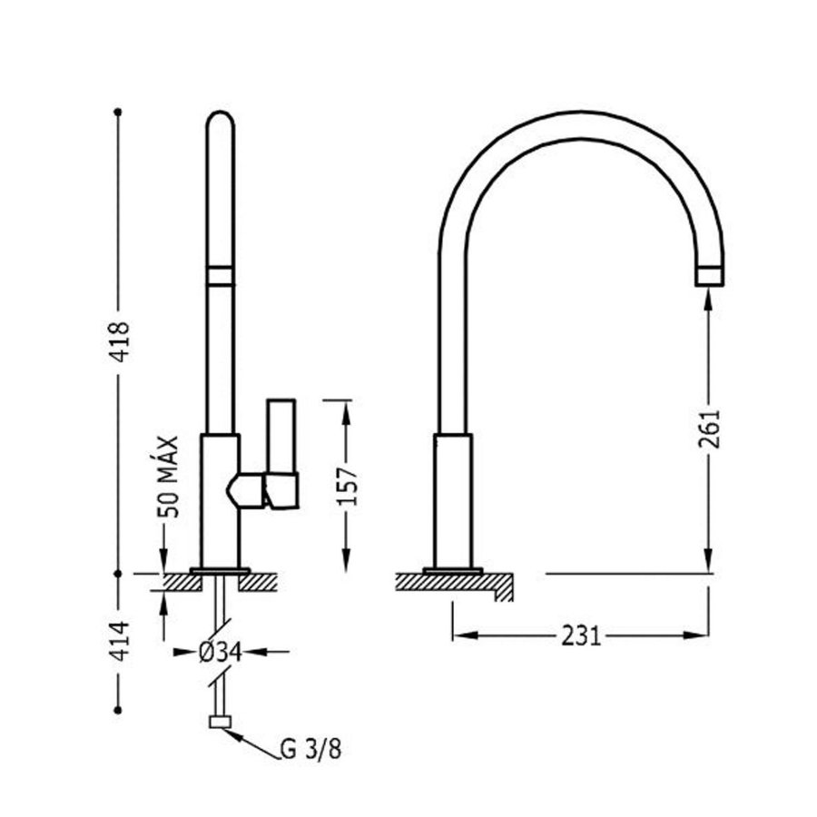 Wastafelmengkraan Tres Project 1-Hendel Uitloop Gebogen 26.1 cm Rond Mat Zwart