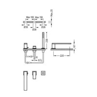 Badrand Mengkraan Tres Cuadro met Handdouche 22x6.2 cm Vierkant Mat Zwart