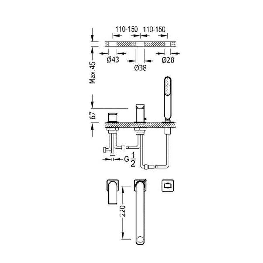 Badrand Mengkraan Tres Loft met Handdouche 22x6.7 cm Rond Mat Zwart