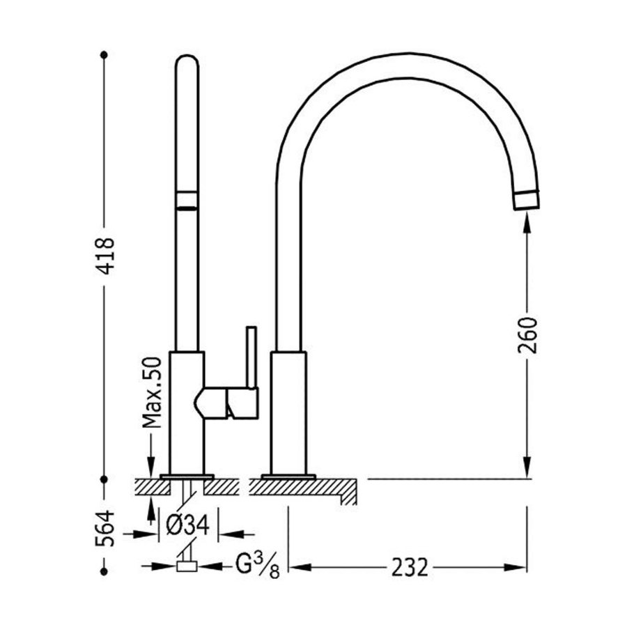 Keukenmengkraan Tres Study Colors 1-Hendel Uitloop Gebogen 26 cm Rond Mat Wit