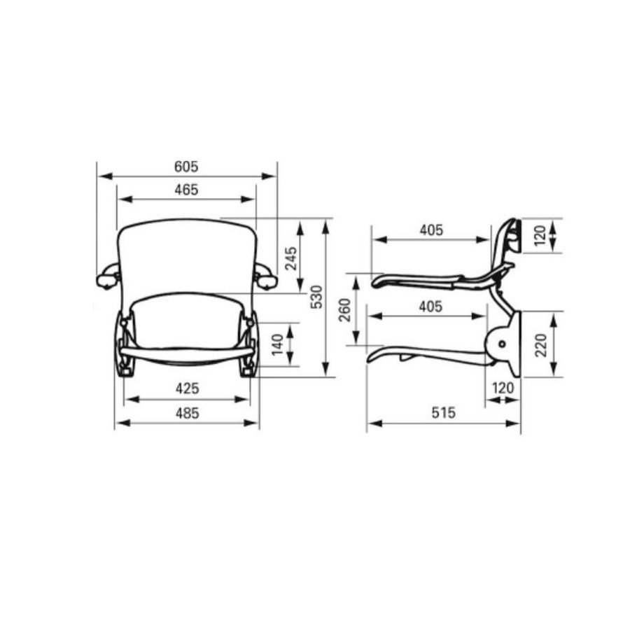 Douchezitting Handicare Linido met Armleuningen en Rugsteun 42,5x40,5 cm Antraciet