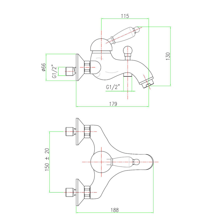 Opbouw Badkraan Sapho Kirké Mengkraan Retro Wit 1-hendel 11.5 cm Brons