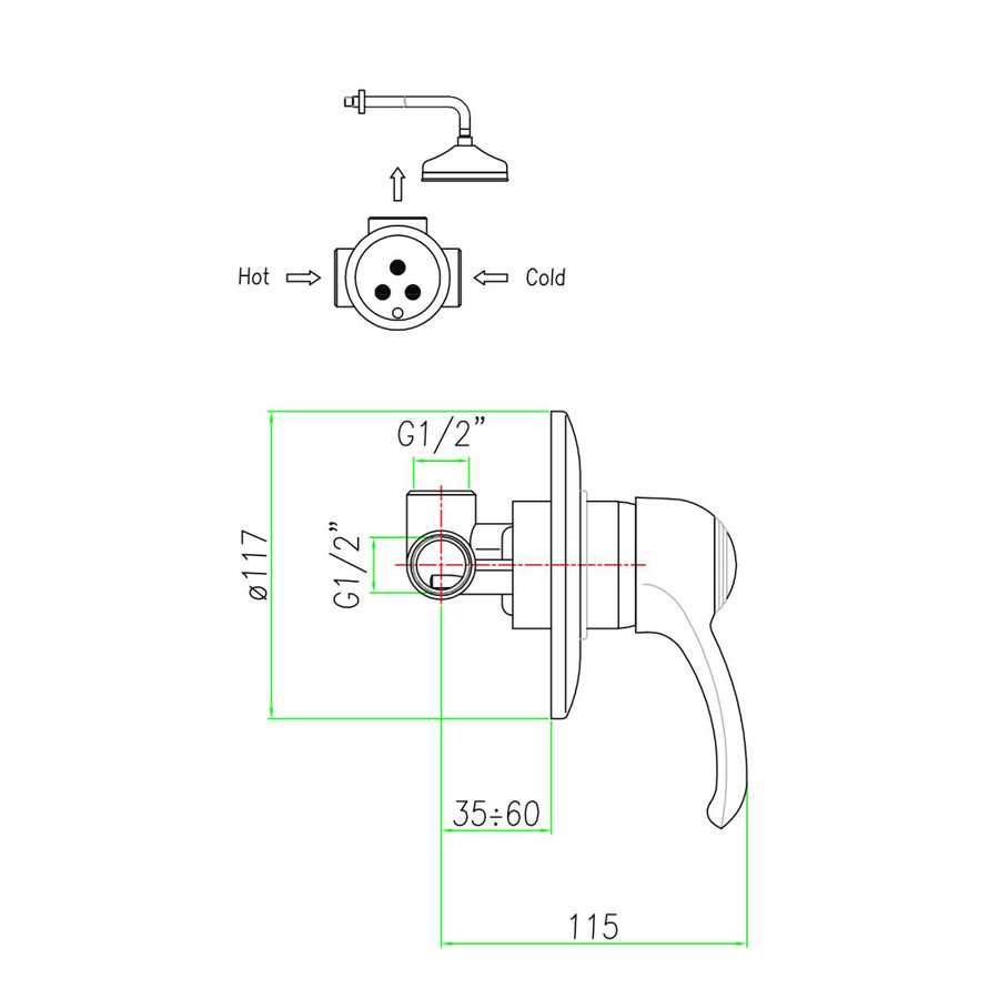 Bidetmengkraan Inbouw Sapho Kirké met Bidetdouche Retro Brons (incl. inbouwdeel)
