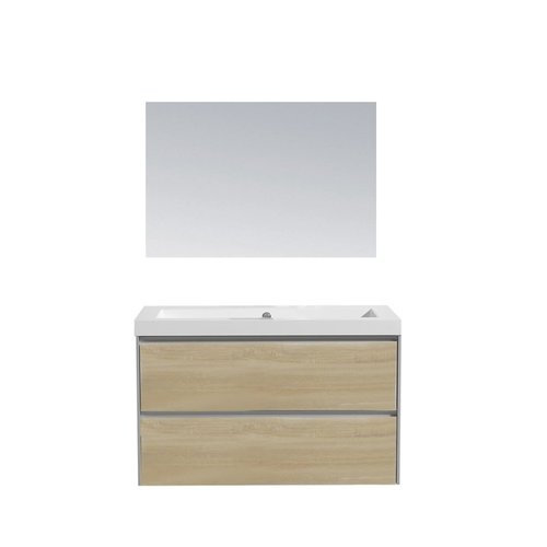Badkamermeubel Sanilux PL 100 Greeploos Incl Spiegel En Wastafel Light Wood Multiplex 100x47x50 cm 