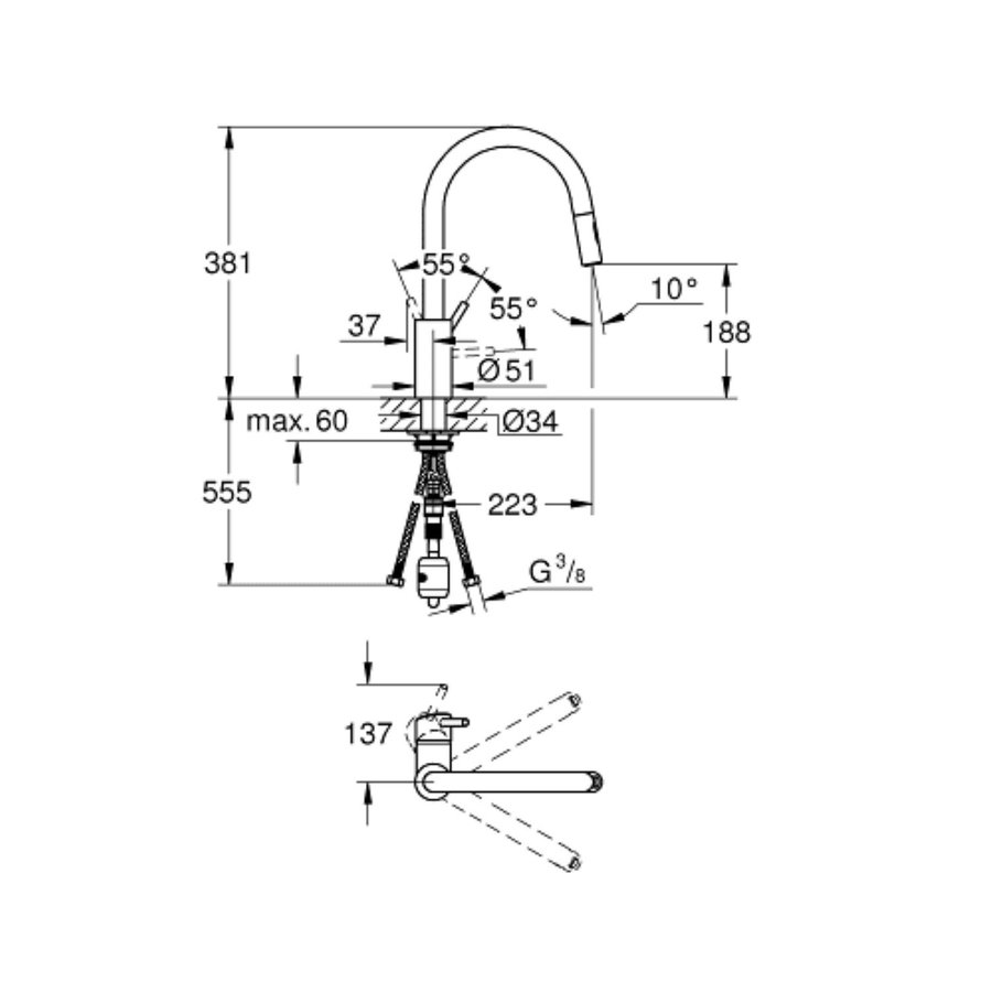 Keukenmengkraan Grohe Concetto met Uittrekbare Dual Spray Chroom