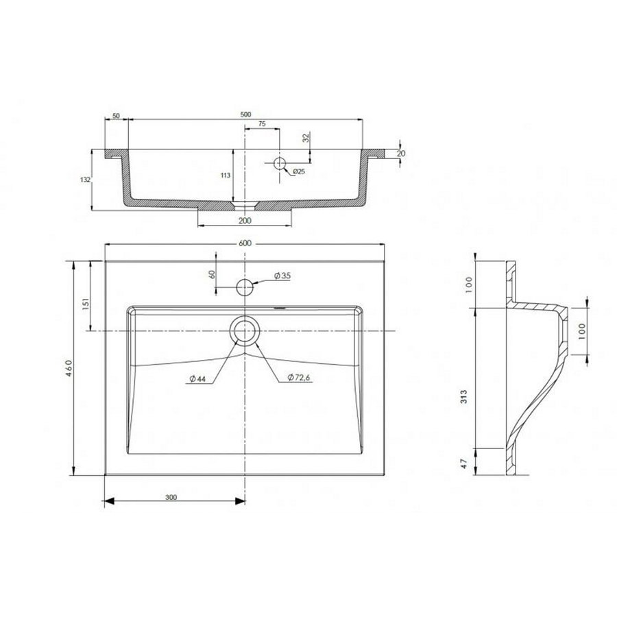 Wastafel Allibert Slide Solid Surface 60,2x46,2 cm Zwart Graniet