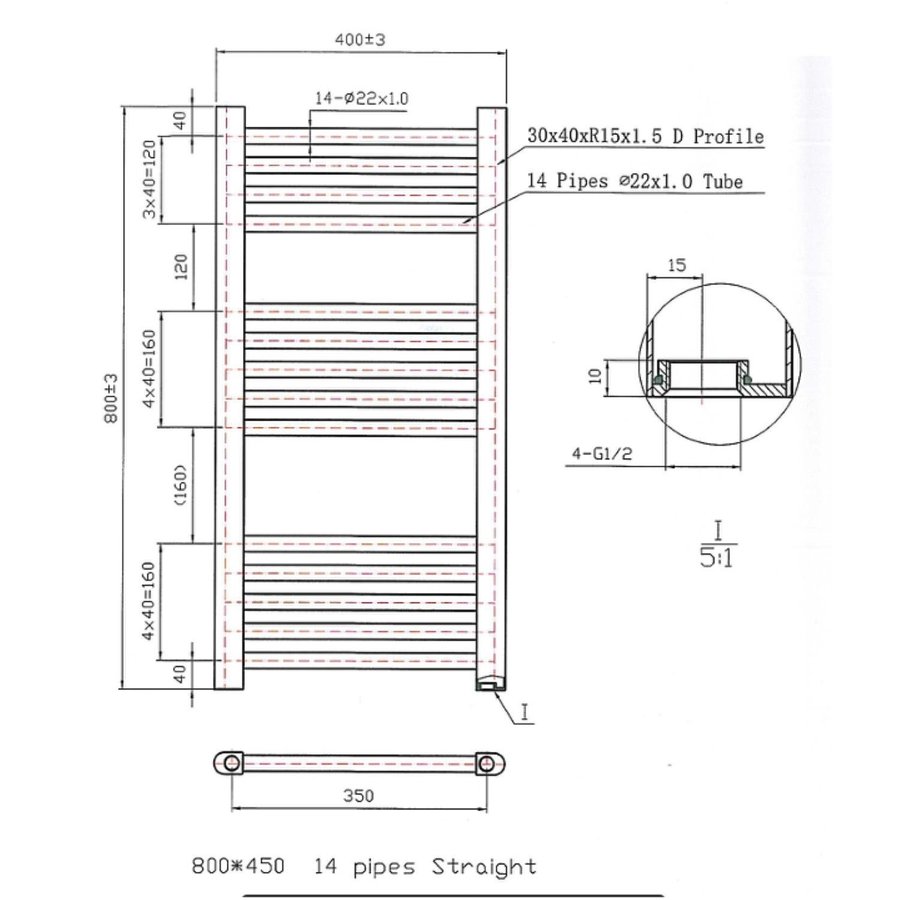 Designradiator Boss & Wessing Vertico Multirail 80x40 cm Chroom Zij-Onderaansluiting
