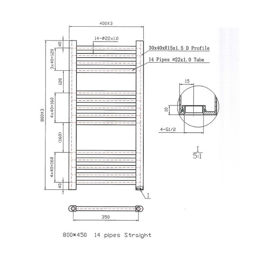 Designradiator Boss & Wessing Vertico Multirail 80x40 cm Wit Zij-Onderaansluiting