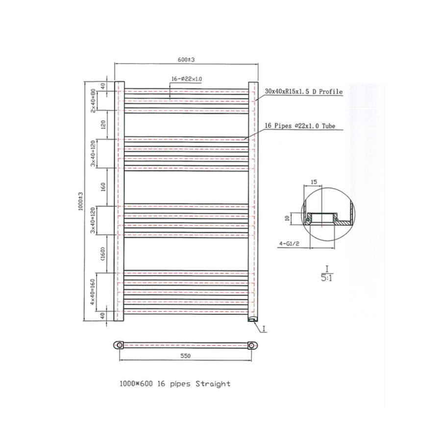 Designradiator Boss & Wessing Vertico Multirail 100x60 cm Chroom Zij-Onderaansluiting