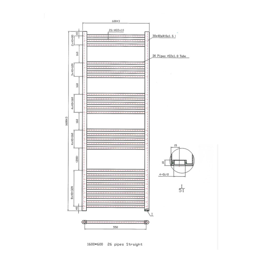 Designradiator Boss & Wessing Vertico Multirail 160x60 cm Chroom Zij-Onderaansluiting