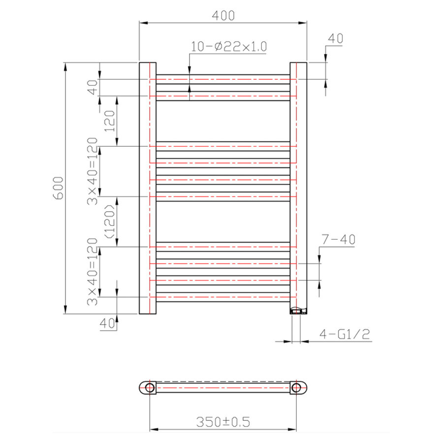 Designradiator Boss & Wessing Vertico Multirail 60x40 cm Antraciet Zij-Onderaansluiting