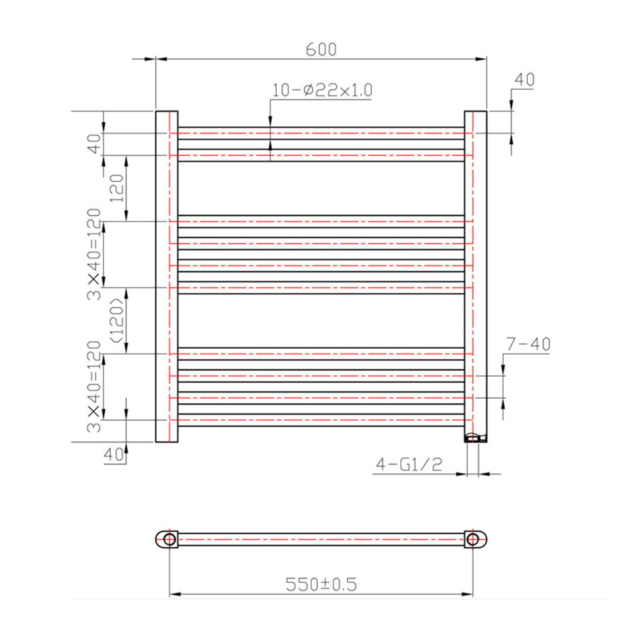 Designradiator Boss & Wessing Vertico Multirail 60x60 cm Antraciet Zij-Onderaansluiting