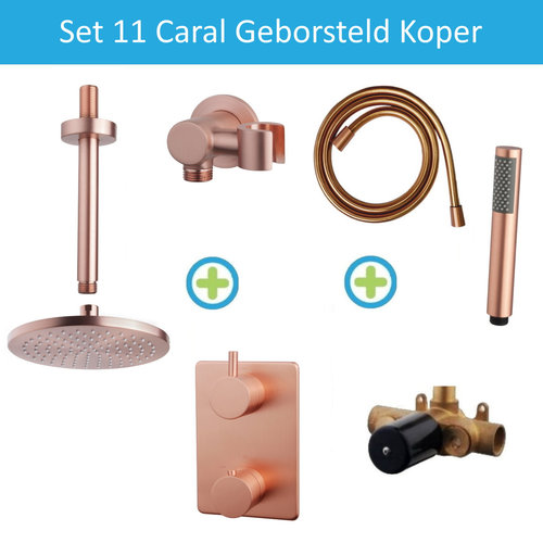 Wiesbaden Inbouw Regendouche Set 11 Caral Plafonduitloop Geborsteld Koper 