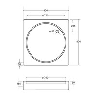 Douchebak Plieger Luxury Kunststof Acryl Vierkant Met Ronde Inzet 90x90x18.5cm Wit