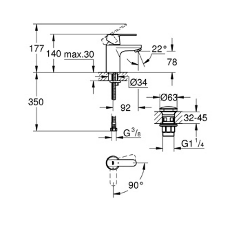 Wastafelkraan Grohe Get S-size ES met Push Open Chroom