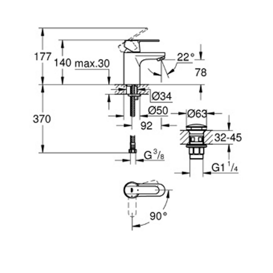 Wastafelkraan Grohe Get EcoJoy S-size met Push Open Wit