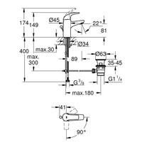 Wastafelkraan Grohe Start Curve 1-gats S-size met Waste en 28 mm ES Cartouche Chroom