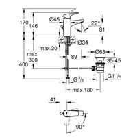 Wastafelkraan Grohe Start Flow 1-gats S-size 28 mm ES Cartouche met Waste Chroom