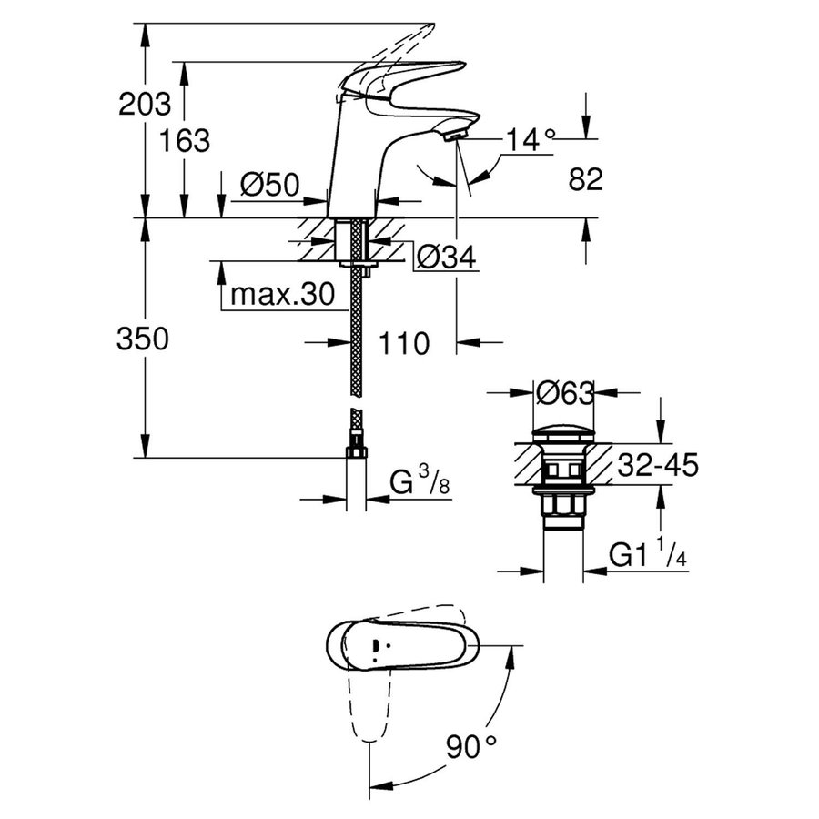 Wastafelkraan Grohe Wave New M-size ES met Push Open Chroom