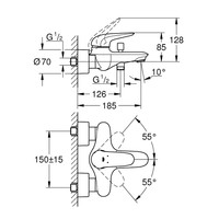 Badkraan Grohe Wave New met Omstel en Koppelingen Chroom