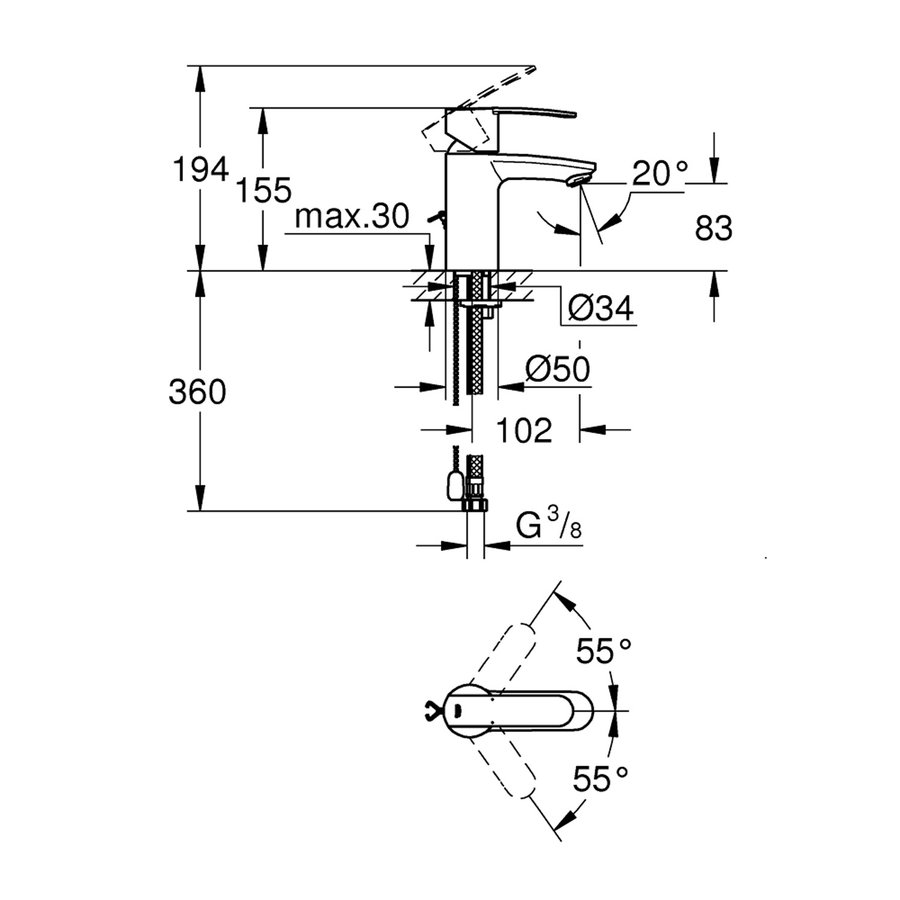 Wastafelkraan Grohe Wave Cosmopolitan S-size met Ketting Chroom