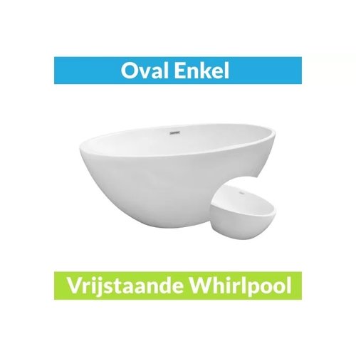 Vrijstaande Whirlpool Wiesbaden Oval 170x78x60 cm Luchtsysteem Mat Wit (afvoer optioneel) 