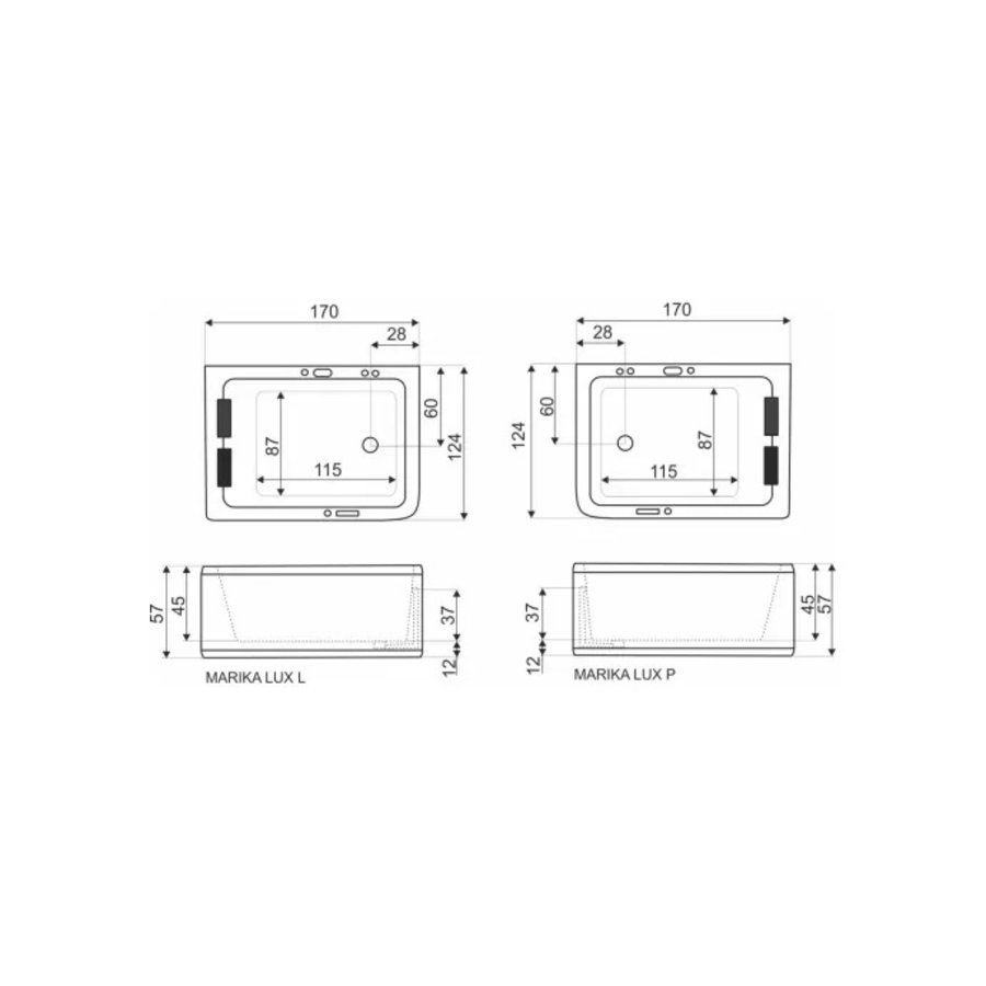 Whirlpool Kerra Marika 170x124x57 cm Rechts 2 Persoons