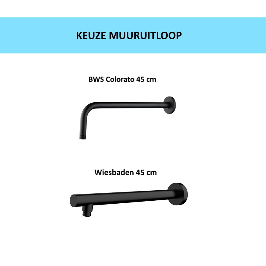 Wiesbaden Inbouw Regendouche Set Caral Rond Muuruitloop Mat Zwart PVD Coating