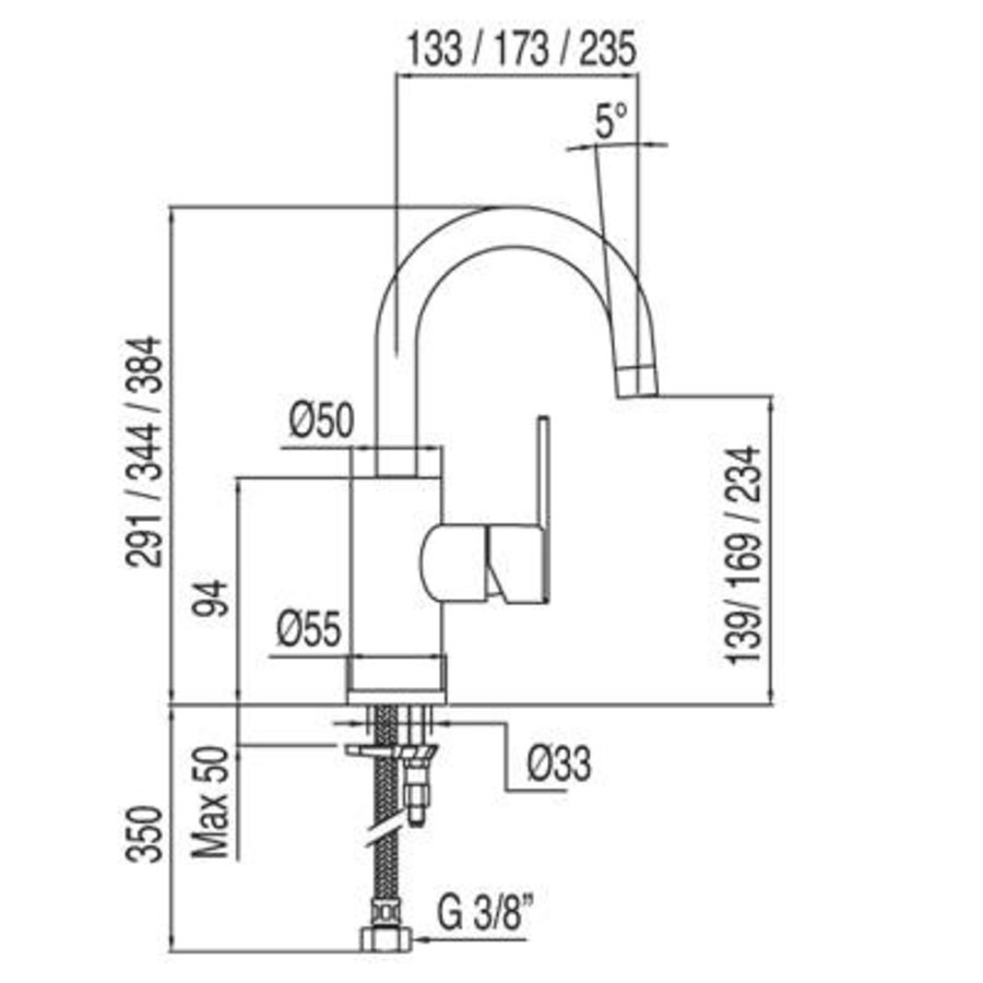 Wastafelkraan Lex-Tres Hoog
