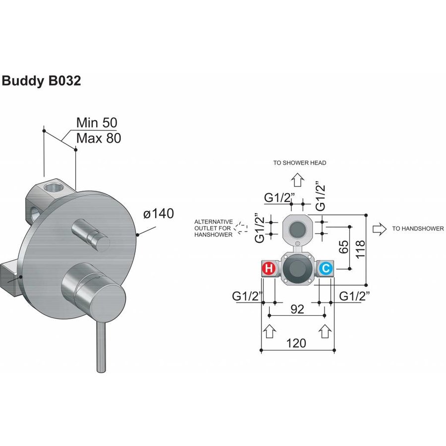 Buddy Inbouw Douche/Badmengkraan Met Automatische Omstelinrichting 032