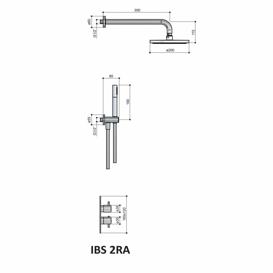 Thermostatische Inbouw Douche Set Laddy Met 2-Weg-Stop-Omstel Ibs 2Ra