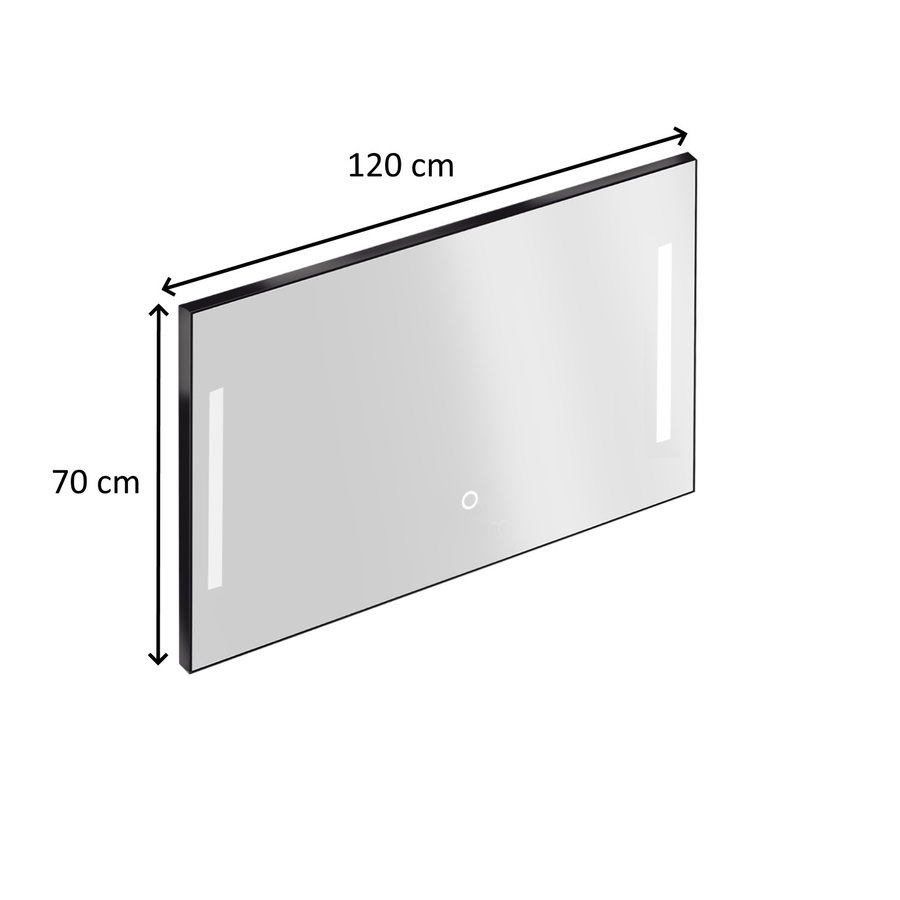 Badkamerspiegel met Verlichting Xenz Pacengo 120x70 cm Industrieel Zwart Frame en Spiegelverwarming
