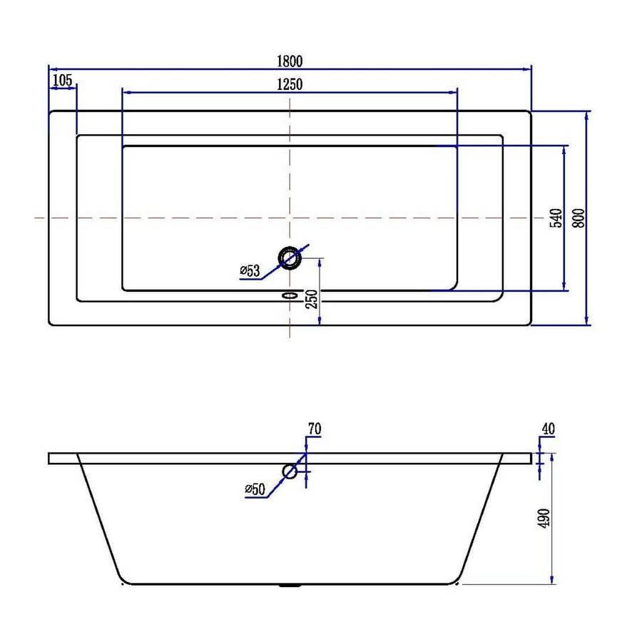 Ligbad Xellanz Santino SQ Inbouw 180x80x49 cm Acryl Mat Wit