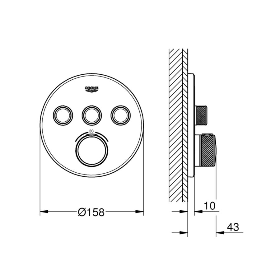 Inbouwkraan Grohe Grohtherm Smart Control Thermostaatkraan met 3-weg Omstelling Supersteel