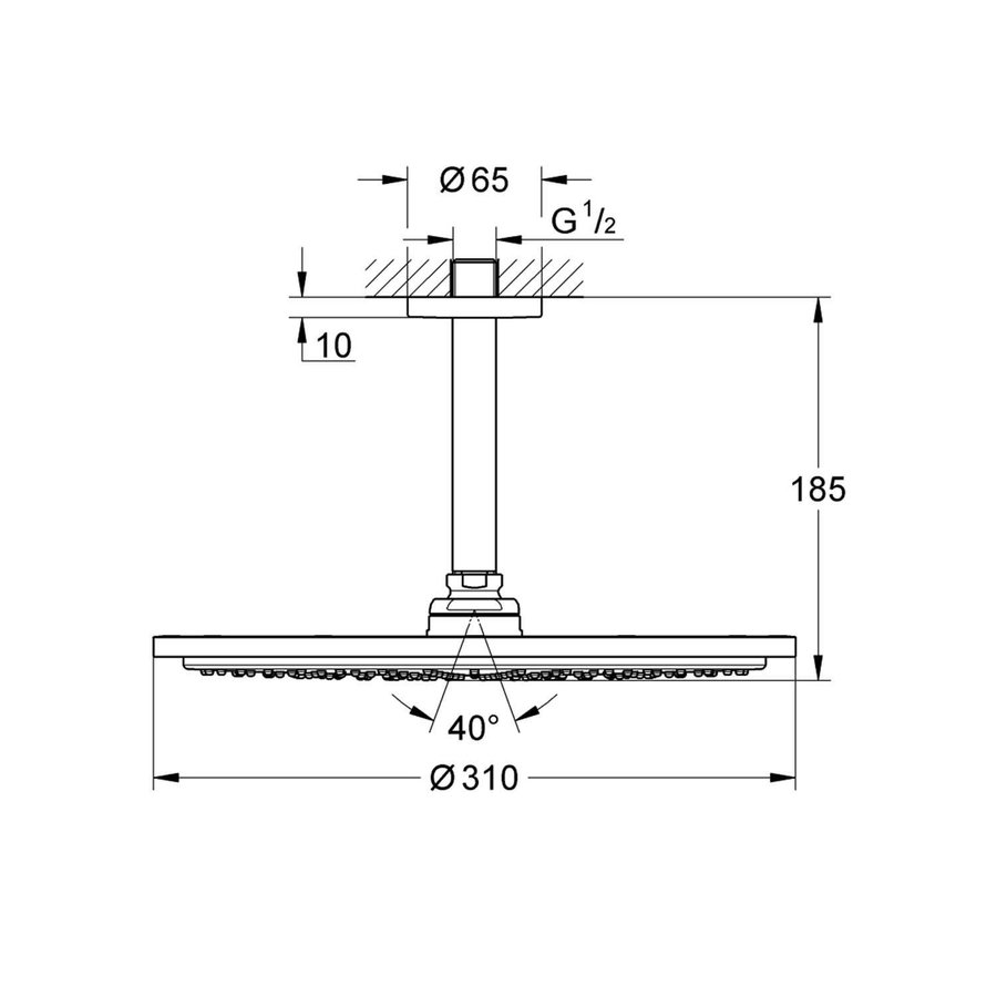 Regendoucheset Grohe Rainshower Cosmopolitan Metal 31 cm met Plafondarm Supersteel