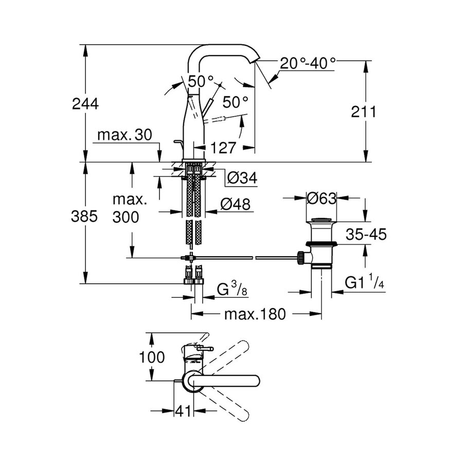 Wastafelmengkraan Grohe Essence 1 Hendel Met Waste L Warm Sunset Geborsteld