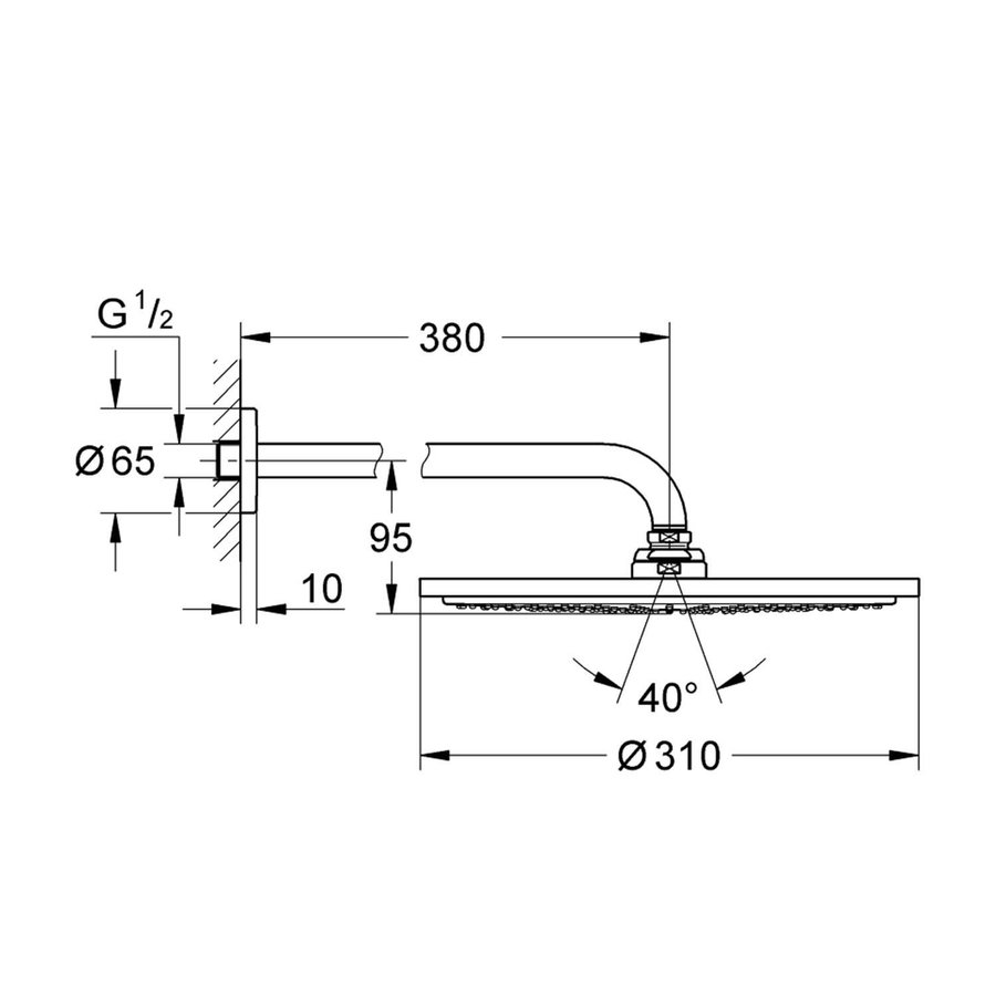 Regendoucheset Grohe Rainshower Cosmopolitan Metal 31 cm met Wandarm Hard Graphite Geborsteld