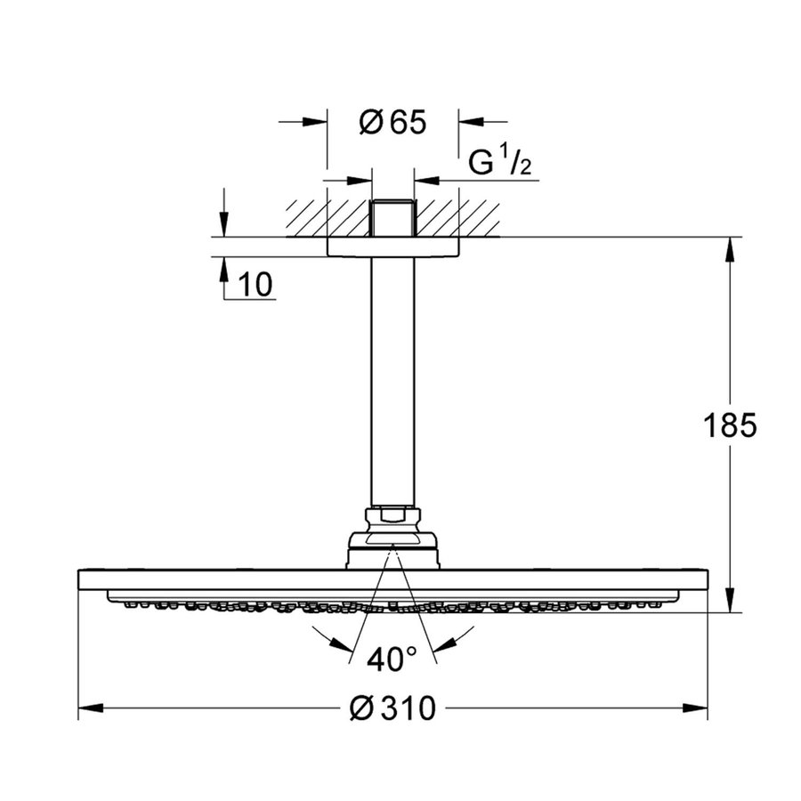 Regendoucheset Grohe Rainshower Cosmopolitan Metal 31 cm met Plafondarm Cool Sunrise Geborsteld