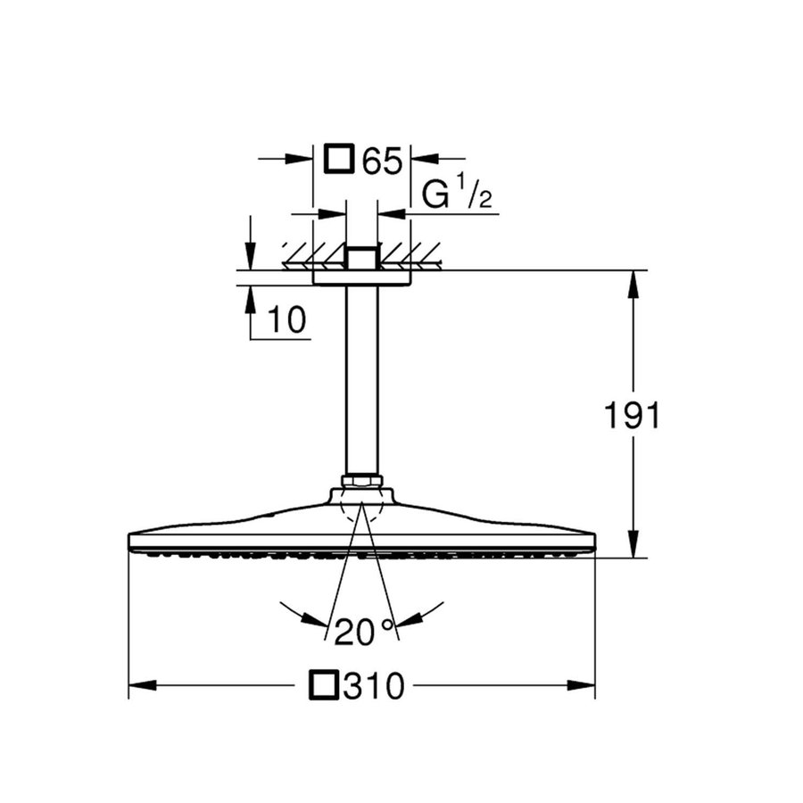 Regendoucheset Grohe Rainshower Mono Cube 31 cm met Plafondarm Hard Graphite Geborsteld