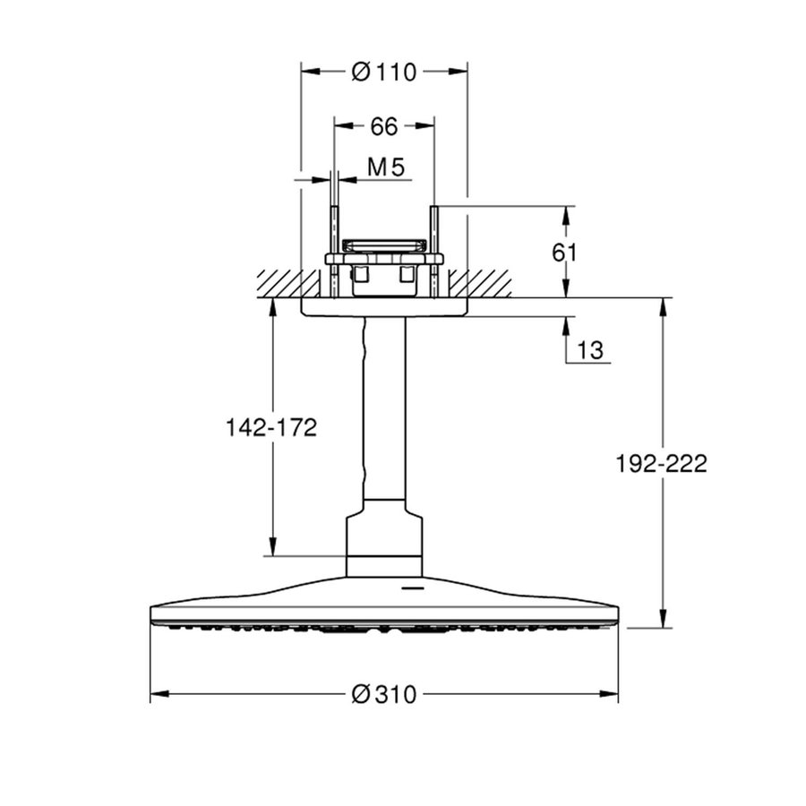 Regendoucheset Grohe Rainshower SmartActive 31 cm met Plafondarm Supersteel