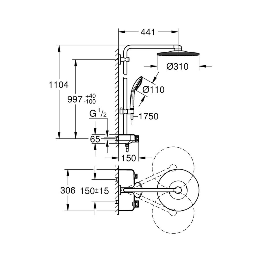 Regendoucheset Grohe Euphoria SmartControl System 31 cm met Glijstang en Handdouche Hard Graphite Geborsteld