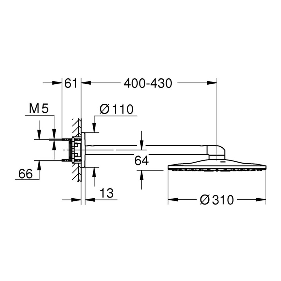 Regendoucheset Grohe Rainshower SmartActive 31 cm met Wandarm Supersteel