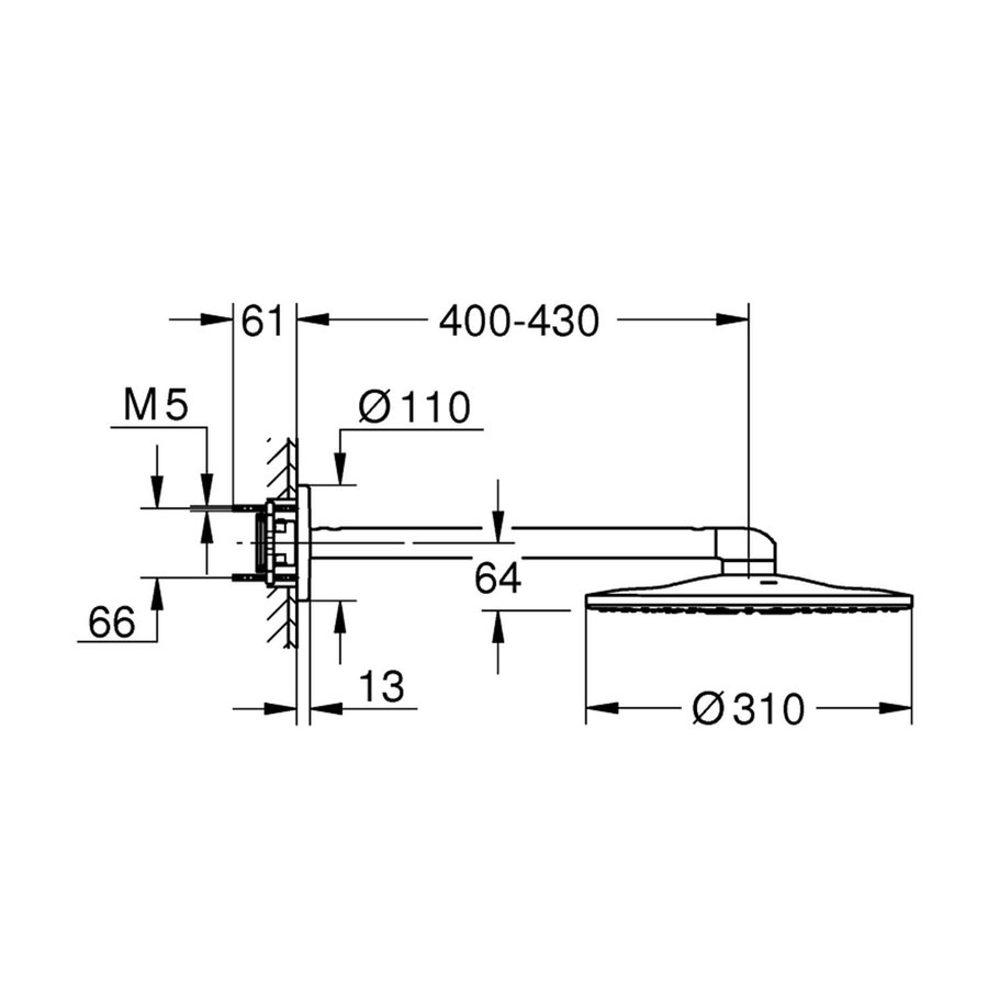 Regendoucheset Grohe Rainshower SmartActive 31 cm met Wandarm Warm Sunset Geborsteld