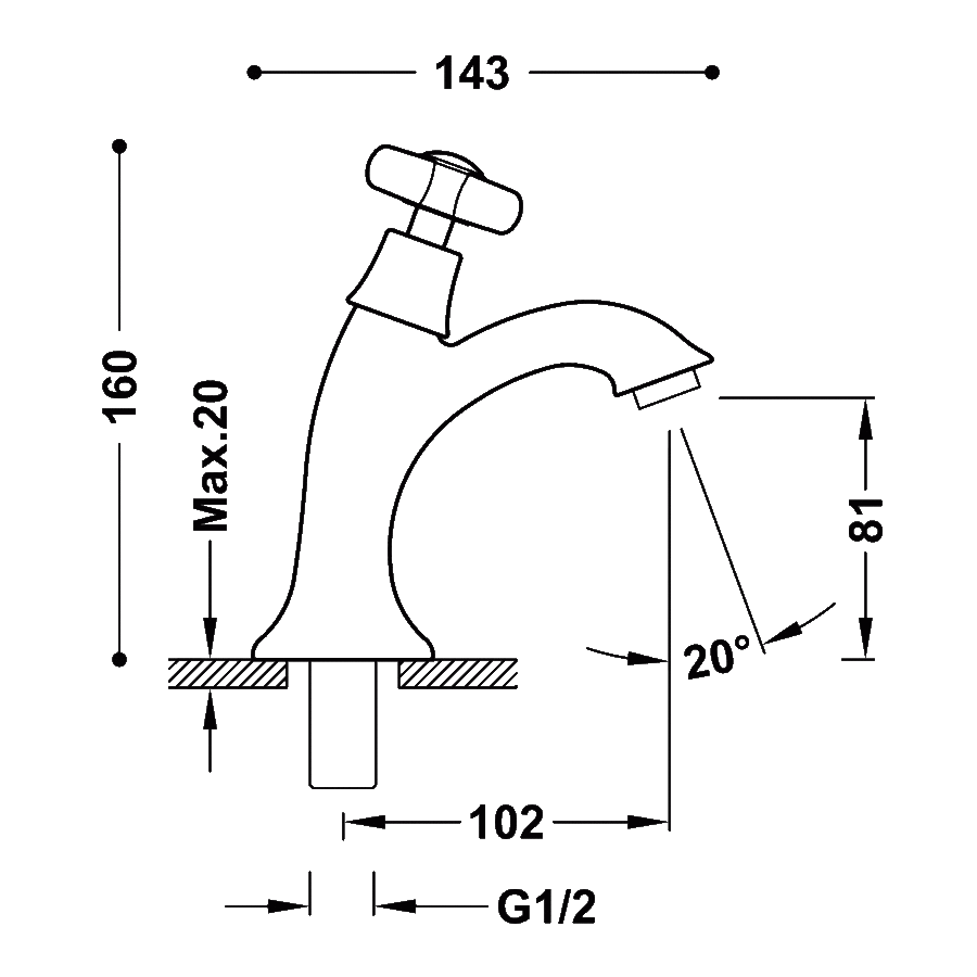 Wastafelkraan Tres Clasic 1 waterleiding of voormengsysteem RVS